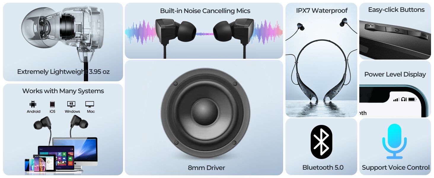 YOSDOM Around the Neck Bluetooth Headphones with 24 Hours of Non-stop Playback